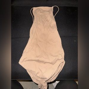 Ribbed Tan backless body suit